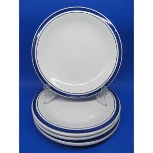 Culinary Arts Cafeware Set Of 4 Blue Bands On White 7 3/4" Salad Plates VGC